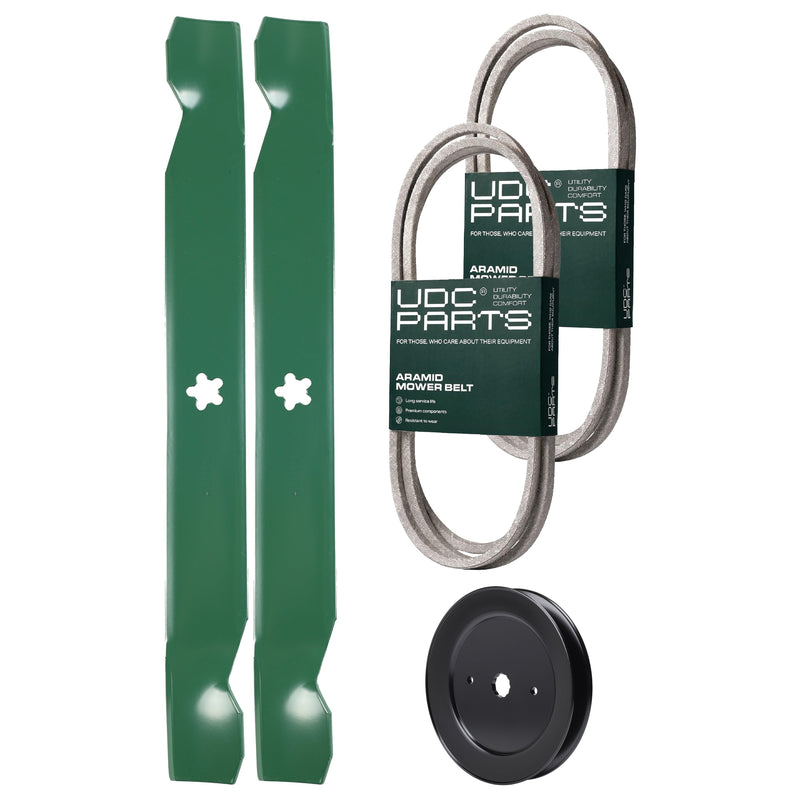  UDC Parts Mower Kit / Belt 130969 + Belt 140294 + Pulley 129861 + 2 Pack Blades 138971 / Fits Husqvarna LTH152 LTH1742 LTH1842 LTH2042 YTH150 YTH150 XP YTH1542 XP YTH180 YTH18542 YTH200 YTH2042