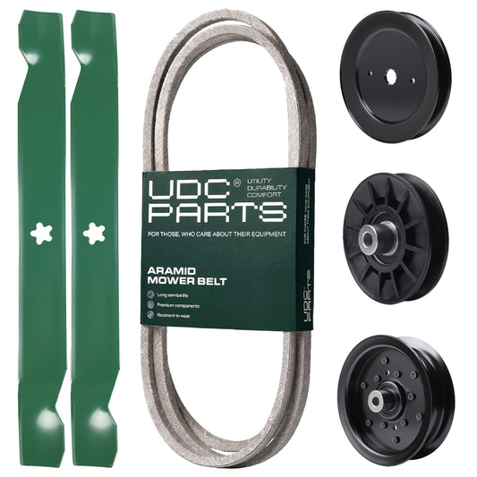 Products -  UDC Parts Mower Kit / Belt 130969 + Pulley 129861 + Pulley 532194326 + Pulley 532196106 + 2 Pack Blades 138971 / Fits Husqvarna 2042LS LOYTH20F42T LTH174 LTH2142 LTH2142D LTH2142DR TS242 TS243 TS243T