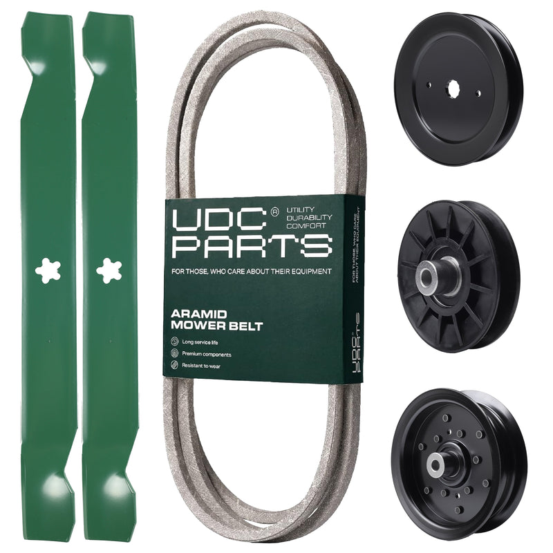 Products -  UDC Parts Mower Kit / Belt 130969 + Pulley 129861 + Pulley 532194326 + Pulley 532196106 + 2 Pack Blades 138971 / Fits Husqvarna 2042LS LOYTH20F42T LTH174 LTH2142 LTH2142D LTH2142DR TS242 TS243 TS243T