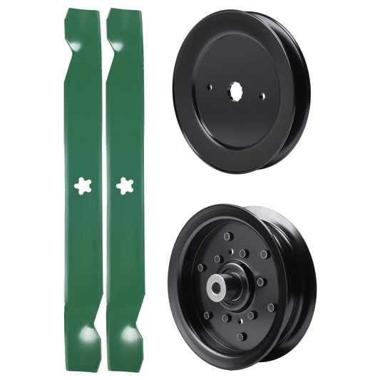test -  UDC Parts Mower Kit / Pulley 129861 + Pulley 532196106 + 2 Pack Blades 138971 / Fits Jonsered LT2218A2 LT2226A2 LT2742A2