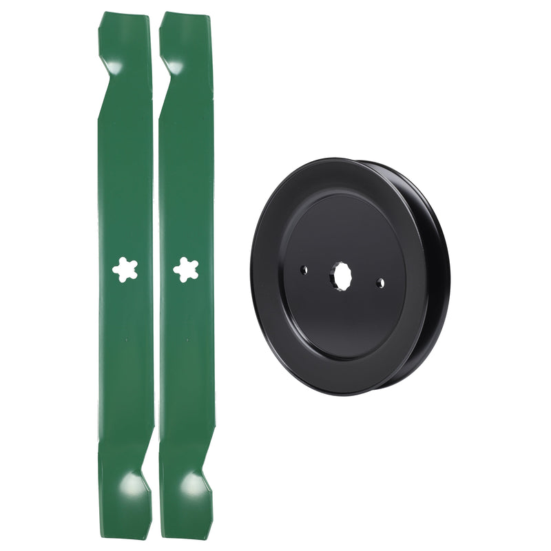  UDC Parts Mower Kit / Pulley 129861 + 2 Pack Blades 138971 / Fits Poulan 279370 3420-74B HD145H42A HD145H42B HD145H42C HD145H42E HD145H42F HD145H42G HD145H42H HD145H42J PB1842LT PB1842LY PB18542LT