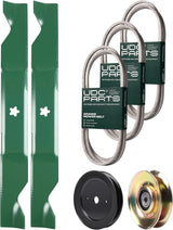  UDC Parts Mower Kit / Belt 130969 + Belt 140294 + Belt 405143 + Pulley 129861 + 2 Pack Blades 405380 / Fits Husqvarna YTH200