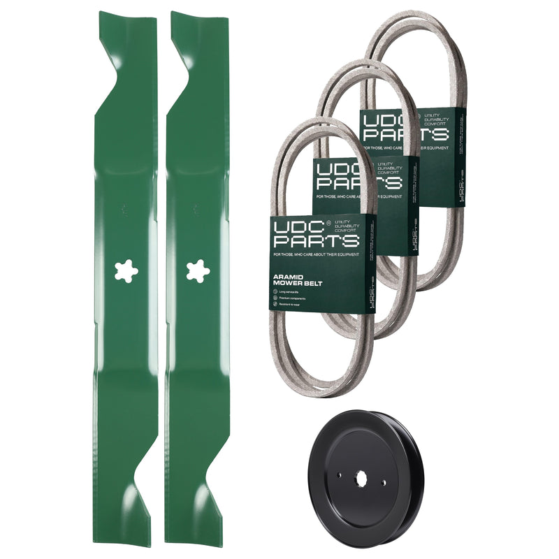  UDC Parts Mower Kit / Belt 130969 + Belt 140218 + Belt 144959 + Pulley 129861 / Fits Husqvarna LOYTH20F42T LTH152 LTH1842 YTH150 YTH1542 XP YTH180 YTH20B42T YTH20F42T YTH2242T