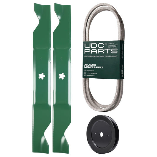 Products -  UDC Parts Mower Kit / Belt 405143 + Pulley 532129861 + 2 Pack Blades 405380 / Fits Husqvarna YTH2242TDF