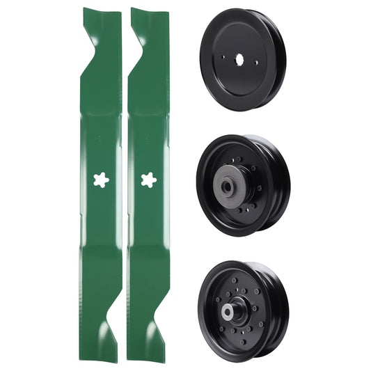 test -  UDC Parts Mower Kit / Pulley 129861 + Pulley 532196106 + Pulley 532196104 + 2 Pack Blades 405380 / Fits Husqvarna LSZ4622 LSZ5422 LSZ5424