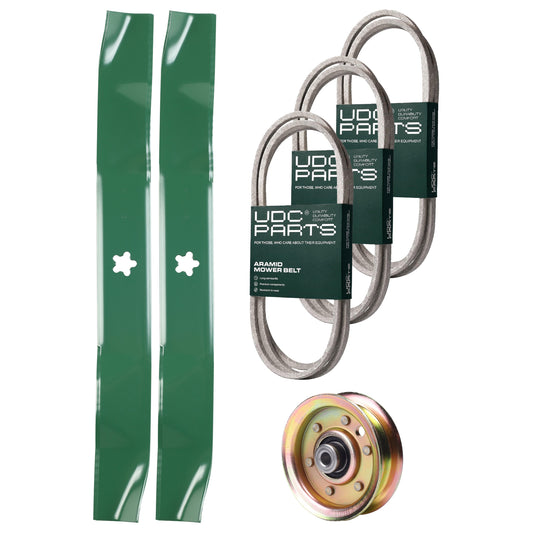 Products -  UDC Parts Mower Kit / Belt 140294 + Belt 144200 + Belt 144959 + Pulley 173437 + 2 Pack Blades 134149 / Fits Husqvarna LTH130 YTH170