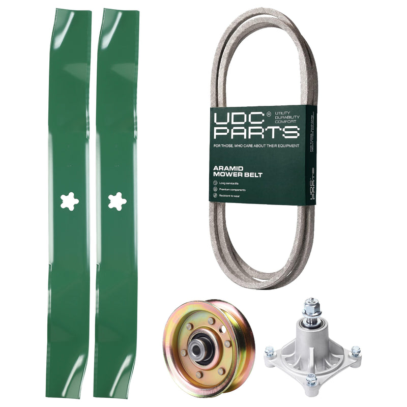 Products -  UDC Parts Mower Kit / Belt 144959 + Pulley 173437 + Spindle 532174356 + 2 Pack Blades 134149 / Fits Husqvarna LTH1542 YTH130