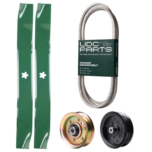 Products -  UDC Parts Mower Kit / Belt 140218 + Pulley 532196106 + Pulley 173437 + 2 Pack Blades 134149 / Fits Husqvarna YTH2042 XP