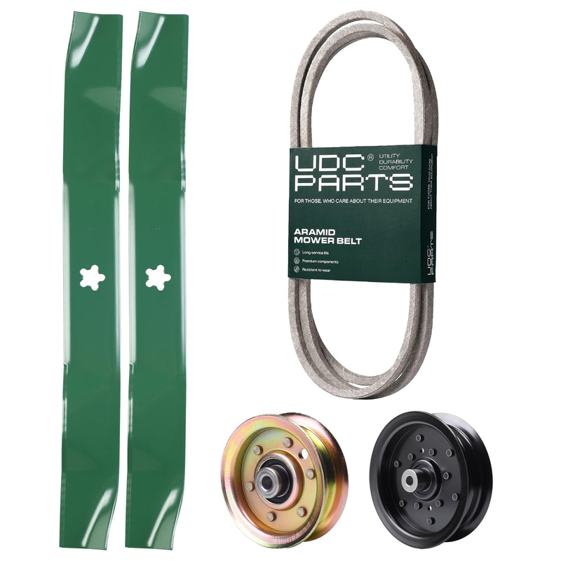 Products -  UDC Parts Mower Kit / Belt 140218 + Pulley 532196106 + Pulley 173437 + 2 Pack Blades 134149 / Fits Husqvarna YTH2042 XP