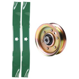  UDC Parts Mower Kit / Pulley 173437 + 2 Pack Blades 134149 / Fits Poulan Pro BB18542LT BB185H42LT BB185H42YT BB24H42YT CN1842STA CO1842STA CO18542STA CO18542STB CO18542STC CO185H42STA CO185H42STB