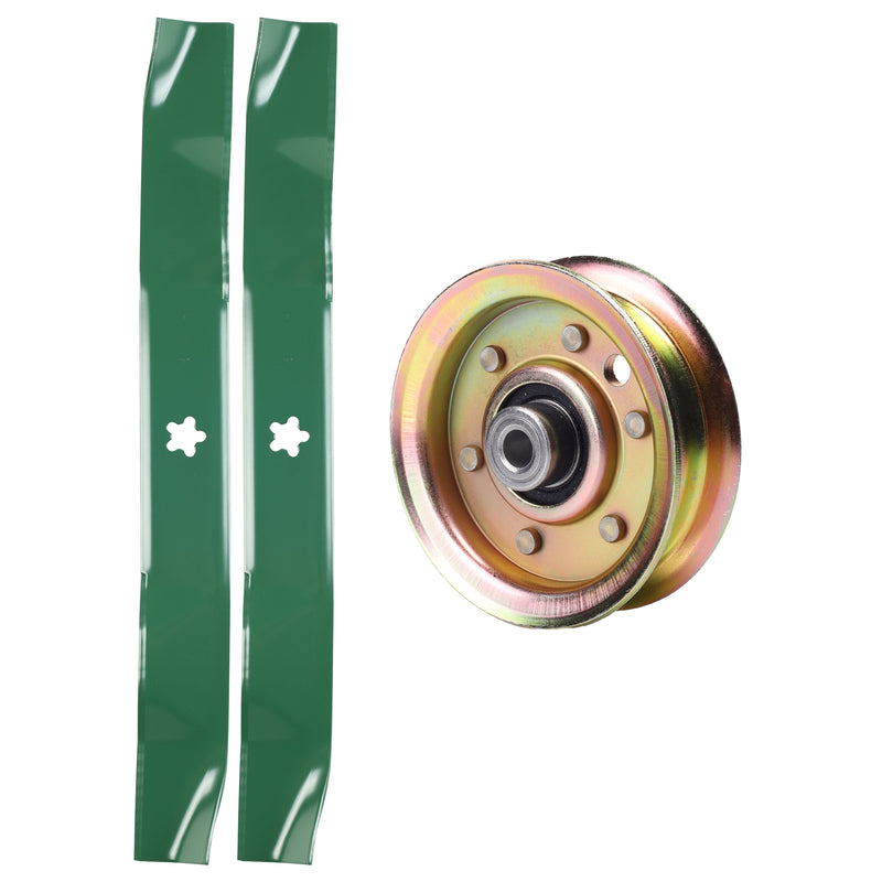  UDC Parts Mower Kit / Pulley 173437 + 2 Pack Blades 134149 / Fits Poulan Pro BB18542LT BB185H42LT BB185H42YT BB24H42YT CN1842STA CO1842STA CO18542STA CO18542STB CO18542STC CO185H42STA CO185H42STB