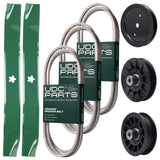 Bulk Lawn Mower Pulleys -  UDC Parts Mower Kit / Belt 194346 + Belt 140218 + Belt 197253 + Pulley 195945 + Pulley 532194326 + Pulley 532194327 + 2 Pack Blades 134149 / Fits Jonsered LT2216A2
