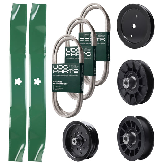 Bulk Lawn Mower Pulleys -  UDC Parts Mower Kit / Belt 130969 + Belt 138255 + Belt 140218 + Pulley 195945 + Pulley 532194326 + Pulley 532196106 + Pulley 532194327 + 2 Pack Blades 134149 / Fits Jonsered LT2217A