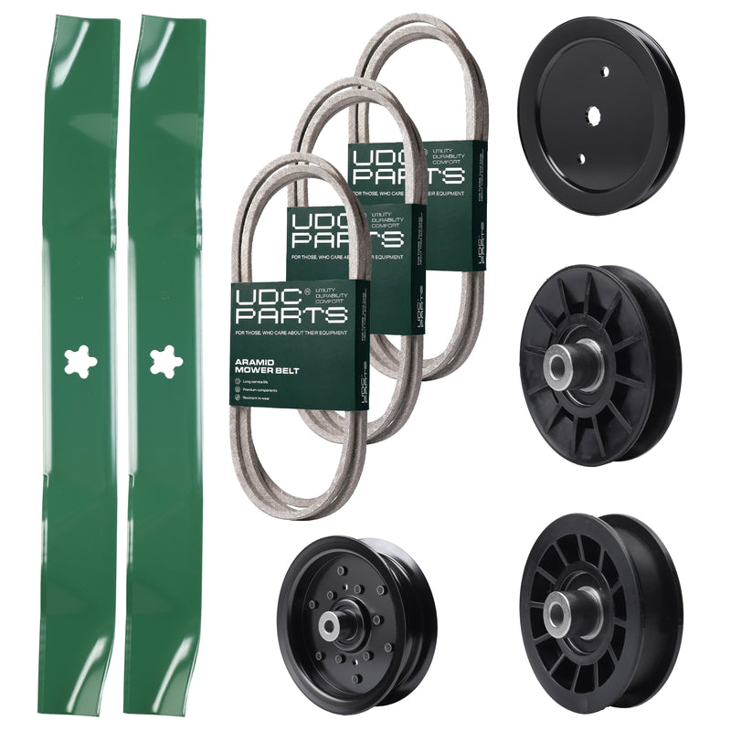 Bulk Lawn Mower Pulleys -  UDC Parts Mower Kit / Belt 130969 + Belt 140218 + Belt 197253 + Pulley 195945 + Pulley 532194326 + Pulley 532196106 + Pulley 532194327 + 2 Pack Blades 134149 / Fits Husqvarna LTH171