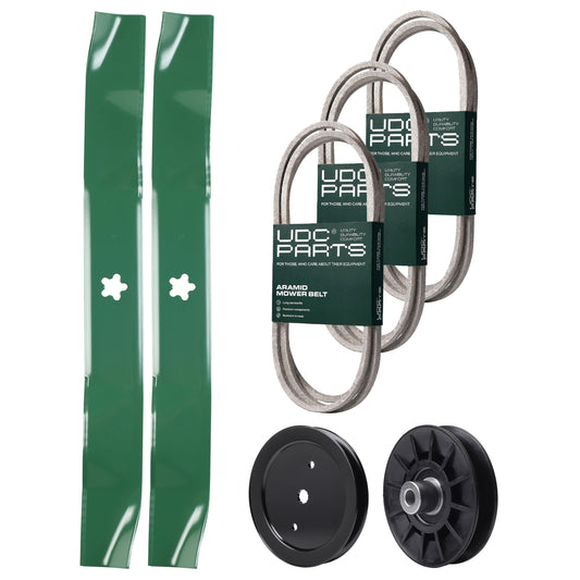 Wholesale Lawn Mower Parts -  UDC Parts Mower Kit / Belt 130969 + Belt 138255 + Belt 140218 + Pulley 195945 + Pulley 532194326 + 2 Pack Blades 134149 / Fits Jonsered LT2217A