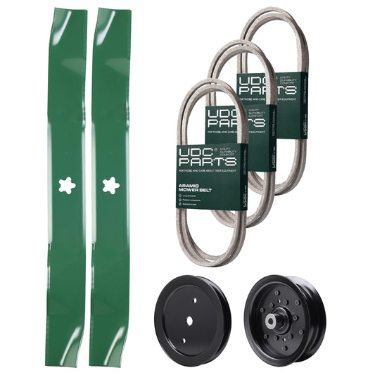 Wholesale Lawn Mower Parts -  UDC Parts Mower Kit / Belt 130969 + Belt 138255 + Belt 140218 + Pulley 195945 + Pulley 532196106 + 2 Pack Blades 134149 / Fits Jonsered LT2217A