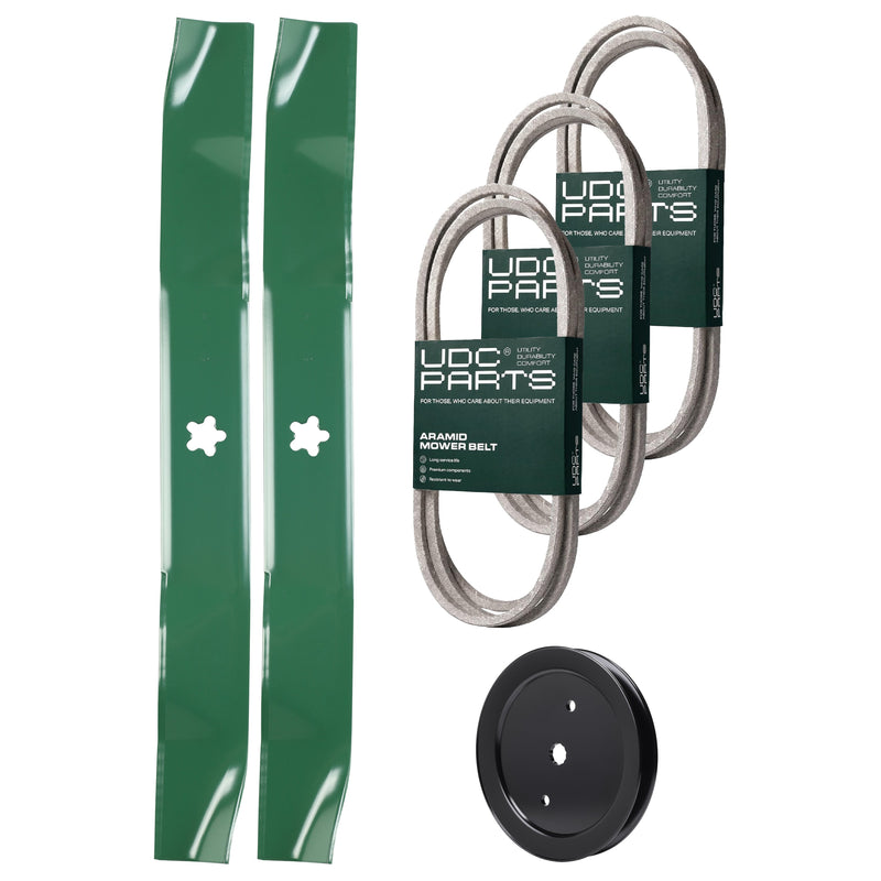  UDC Parts Mower Kit / Belt 130969 + Belt 194346 + Belt 197253 + Pulley 195945 + 2 Pack Blades 134149 / Fits Jonsered LT2216A2