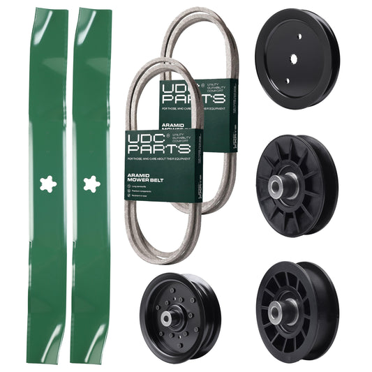 Bulk Lawn Mower Pulleys -  UDC Parts Mower Kit / Belt 138255 + Belt 140218 + Pulley 195945 + Pulley 532194326 + Pulley 532196106 + Pulley 532194327 + 2 Pack Blades 134149 / Fits Jonsered LT2217A