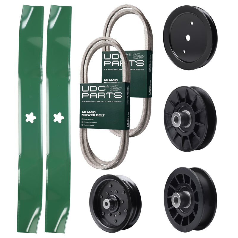Bulk Lawn Mower Pulleys -  UDC Parts Mower Kit / Belt 138255 + Belt 140218 + Pulley 195945 + Pulley 532194326 + Pulley 532196106 + Pulley 532194327 + 2 Pack Blades 134149 / Fits Jonsered LT2217A