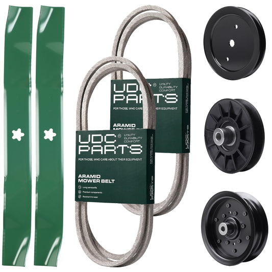 Wholesale Lawn Mower Parts -  UDC Parts Mower Kit / Belt 130969 + Belt 197253 + Pulley 195945 + Pulley 532194326 + Pulley 532196106 + 2 Pack Blades 134149 / Fits Husqvarna LTH171