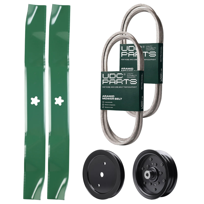  UDC Parts Mower Kit / Belt 194346 + Belt 197253 + Pulley 195945 + Pulley 532196106 + 2 Pack Blades 134149 / Fits Jonsered LT2216 LT2216A2