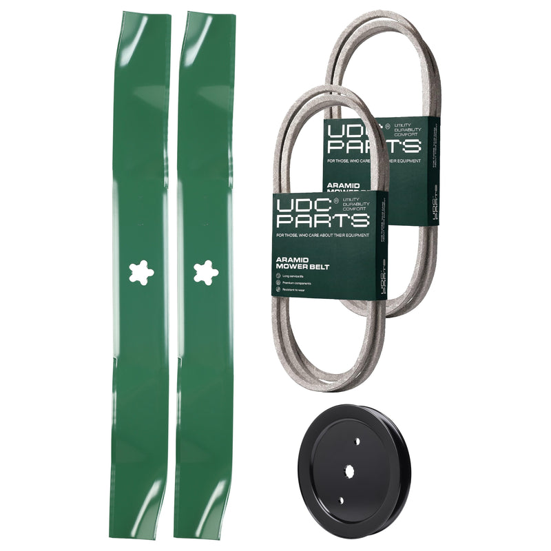  UDC Parts Mower Kit / Belt 130969 + Belt 140218 + Pulley 195945 + 2 Pack Blades 134149 / Fits Husqvarna LTH171