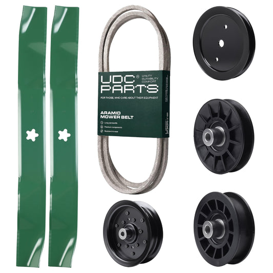 Wholesale Lawn Mower Parts -  UDC Parts Mower Kit / Belt 194346 + Pulley 195945 + Pulley 532194326 + Pulley 532196106 + Pulley 532194327 + 2 Pack Blades 134149 / Fits Jonsered LT2216 LT2216A2