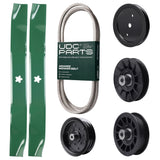 Wholesale Lawn Mower Parts -  UDC Parts Mower Kit / Belt 194346 + Pulley 195945 + Pulley 532194326 + Pulley 532196106 + Pulley 532194327 + 2 Pack Blades 134149 / Fits Poulan Pro PB145G42 PB15542LT PB175G42 PB2042YT PP155G42