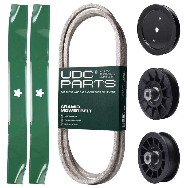 Products -  UDC Parts Mower Kit / Belt 194346 + Pulley 195945 + Pulley 532194326 + Pulley 532194327 + 2 Pack Blades 134149 / Fits Poulan Pro PB145G42 PB15542LT PB175G42 PB2042YT PP155G42 PP175G42