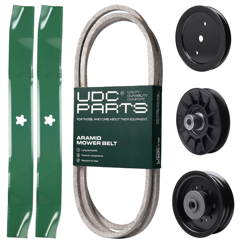 Products -  UDC Parts Mower Kit / Belt 130969 + Pulley 195945 + Pulley 532194326 + Pulley 532196104 + 2 Pack Blades 134149 / Fits Husqvarna YTH23V42