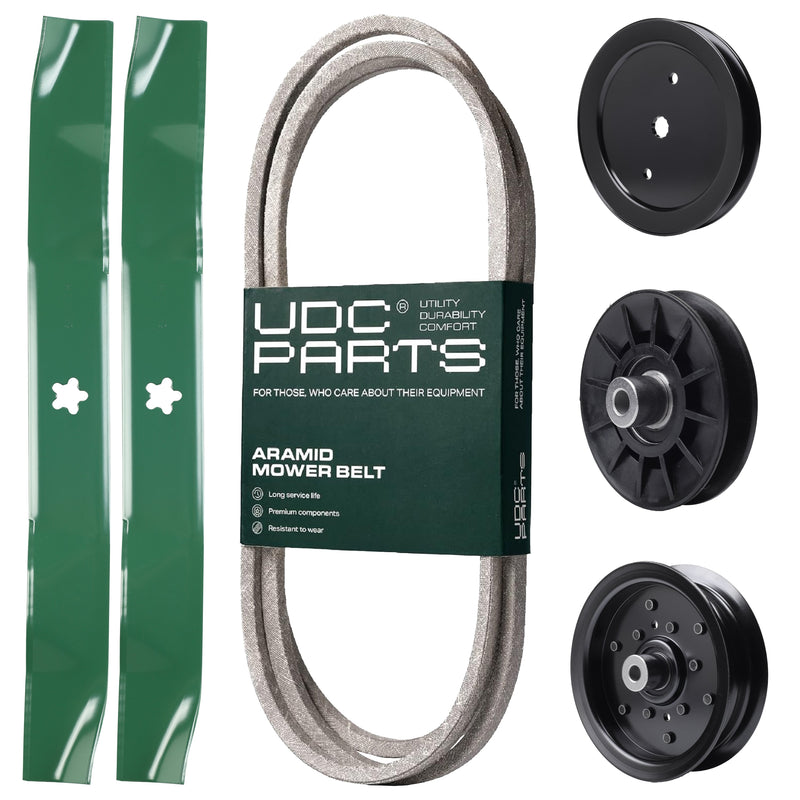 Products -  UDC Parts Mower Kit / Belt 140218 + Pulley 195945 + Pulley 532194326 + Pulley 532196106 + 2 Pack Blades 134149 / Fits Jonsered LT2216A2 LT2217A LT2223A2