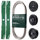 Products -  UDC Parts Mower Kit / Belt 405143 + Pulley 195945 + Pulley 532194326 + Pulley 532196106 + 2 Pack Blades 134149 / Fits Jonsered LT2223A2