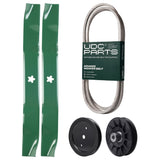  UDC Parts Mower Kit / Belt 405143 + Pulley 195945 + Pulley 532194326 + 2 Pack Blades 134149 / Fits Jonsered LT2223A2