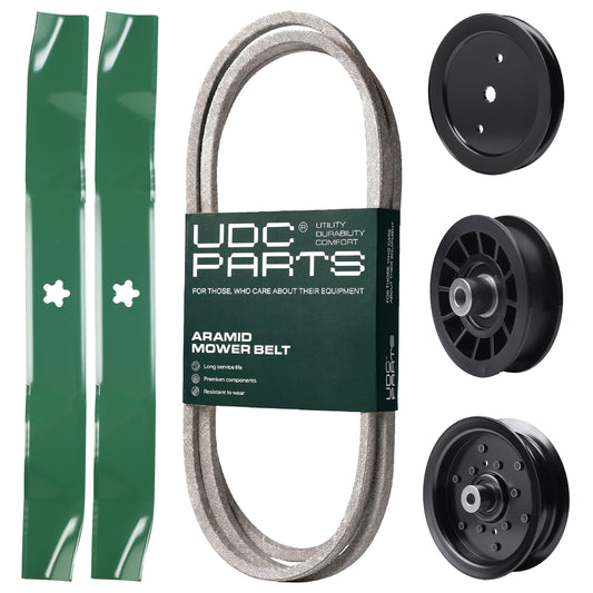 Products -  UDC Parts Mower Kit / Belt 140218 + Pulley 195945 + Pulley 532196106 + Pulley 532194327 + 2 Pack Blades 134149 / Fits Poulan Pro PB195H42LT PB19H42YT PB20H42YT PB22H42YT PB22TH42YT XT19H42YT XT22H42YT