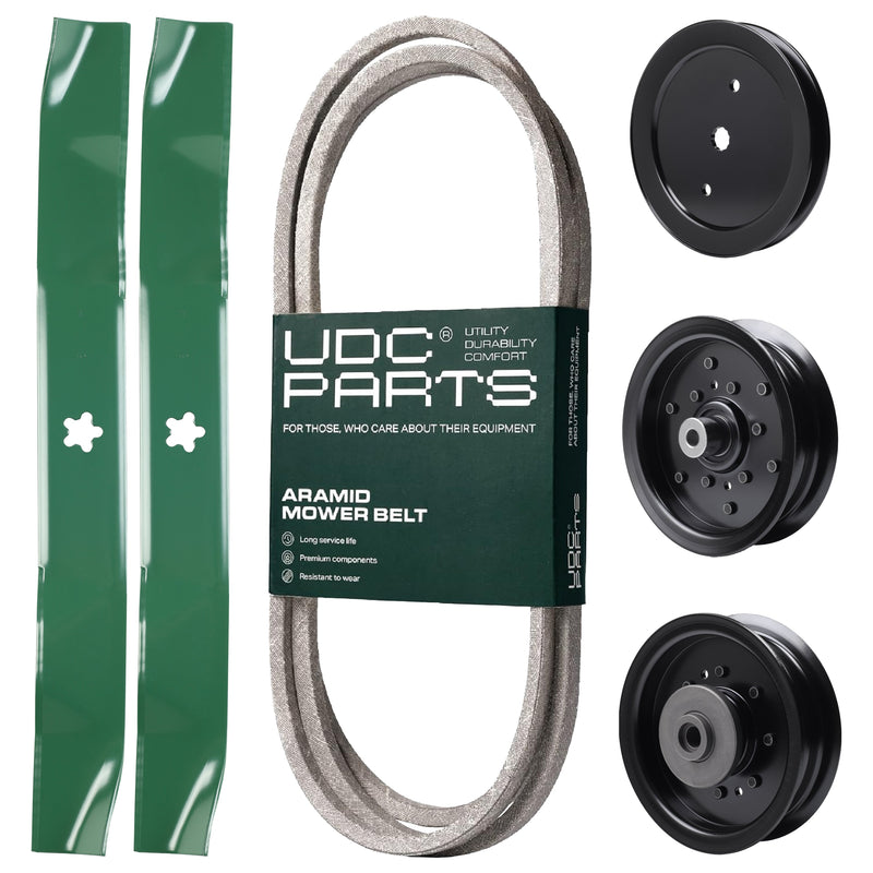 Products -  UDC Parts Mower Kit / Belt 130969 + Pulley 195945 + Pulley 532196104 + Pulley 532196106 + 2 Pack Blades 134149 / Fits Husqvarna YTH23V42