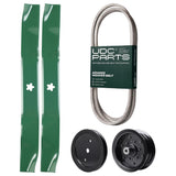  UDC Parts Mower Kit / Belt 532197253 + Pulley 532195945 + Pulley 532196106 + 2 Pack Blades 134149 / Fits Weed Eater W17542H