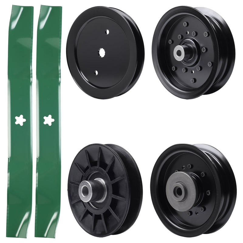  UDC Parts Mower Kit / Pulley 195945 + Pulley 532194326 + Pulley 532196104 + Pulley 532196106 + 2 Pack Blades 134149 / Fits Husqvarna YTH23V42