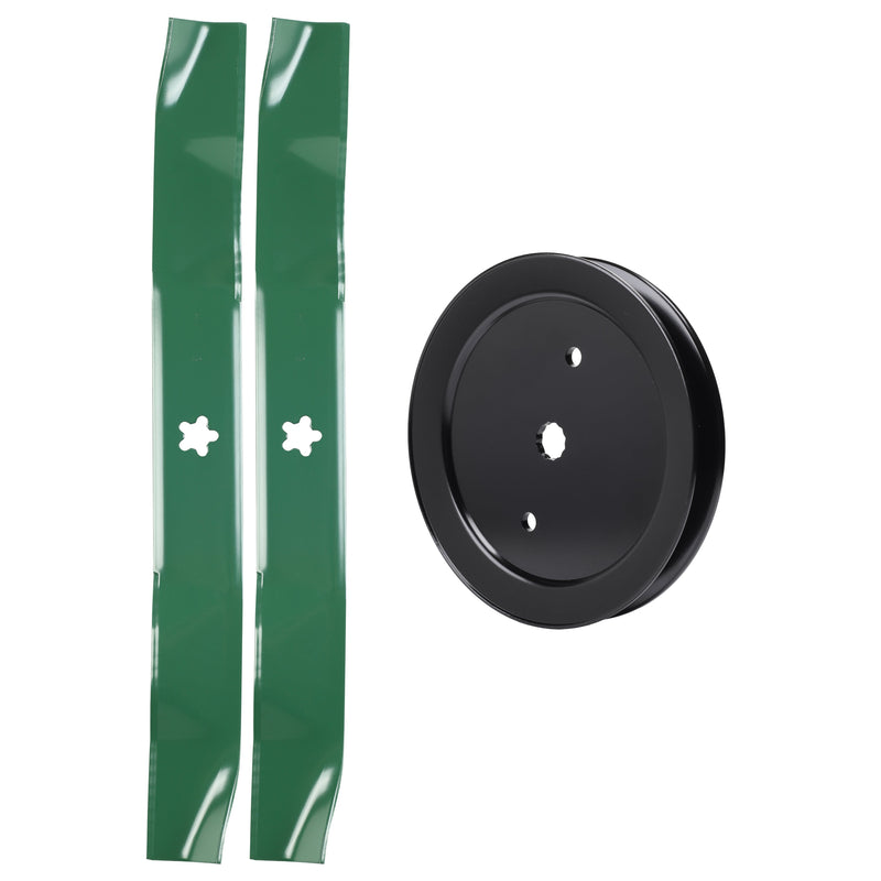  UDC Parts Mower Kit / Pulley 195945 + 2 Pack Blades 134149 / Fits Husqvarna LT1942 LT2223A2 LTH171 RZ19CE RZ4216 RZ4219 RZ4219BF RZ4221BF TS142 TS142K TS142L TS142T TS142X TS142XK YT16542 YT16542T