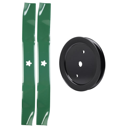 test -  UDC Parts Mower Kit / Pulley 532195945 + 2 Pack Blades 134149 / Fits Weed Eater W17542H