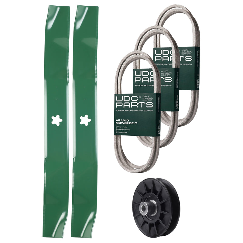  UDC Parts Mower Kit / Belt 140218 + Belt 197253 + Belt 405143 + Pulley 532194326 + 2 Pack Blades 134149 / Fits Jonsered LT2223A2