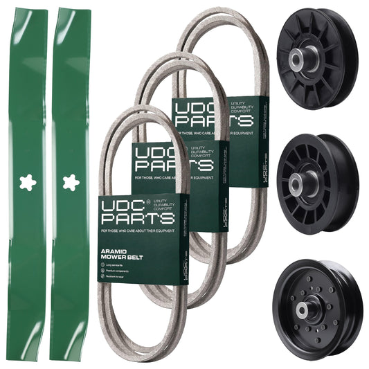 Wholesale Lawn Mower Parts -  UDC Parts Mower Kit / Belt 130969 + Belt 194346 + Belt 140218 + Pulley 532194326 + Pulley 532196106 + Pulley 532194327 + 2 Pack Blades 134149 / Fits Jonsered LT2216A2