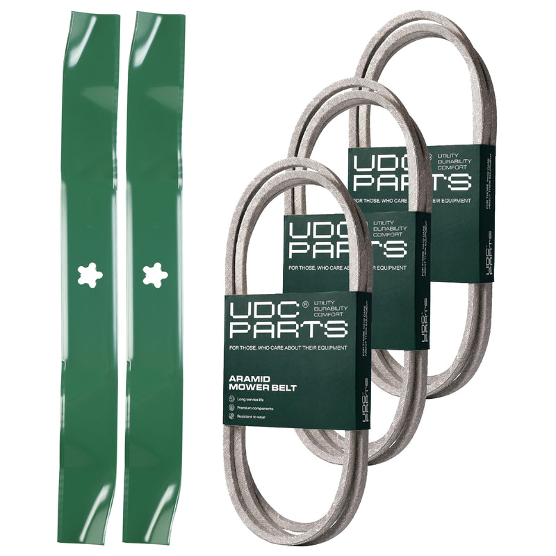  UDC Parts Mower Kit / Belt 130969 + Belt 140218 + Belt 140294 + 2 Pack Blades 134149 / Fits Husqvarna LTH152 LTH1842 YTH150 YTH1542 XP YTH180