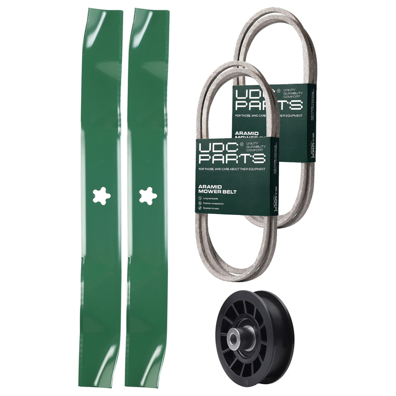  UDC Parts Mower Kit / Belt 130969 + Belt 140218 + Pulley 532194327 + 2 Pack Blades 134149 / Fits Husqvarna LTH171