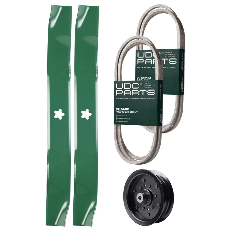  UDC Parts Mower Kit / Belt 130969 + Belt 138255 + Pulley 532196106 + 2 Pack Blades 134149 / Fits Jonsered LT2217A