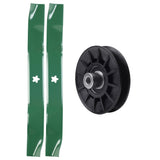  UDC Parts Mower Kit / Pulley 532194326 + 2 Pack Blades 134149 / Fits Poulan C20H42YT PO175A42LT XT195H42LT