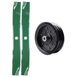  UDC Parts Mower Kit / Pulley 532196106 + 2 Pack Blades 134149 / Fits Poulan C20H42YT PO175A42LT XT195H42LT