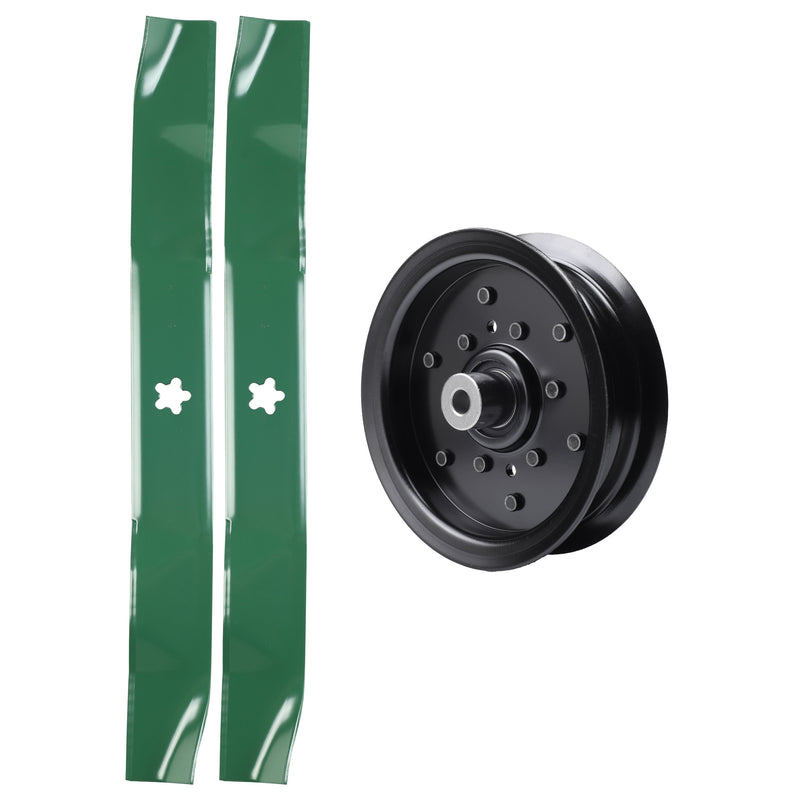  UDC Parts Mower Kit / Pulley 532196106 + 2 Pack Blades 134149 / Fits Poulan C20H42YT PO175A42LT XT195H42LT