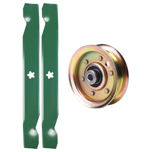 test -  UDC Parts Mower Kit / Pulley 173437 + 2 Pack Blades 138497 / Fits Poulan PXT12538