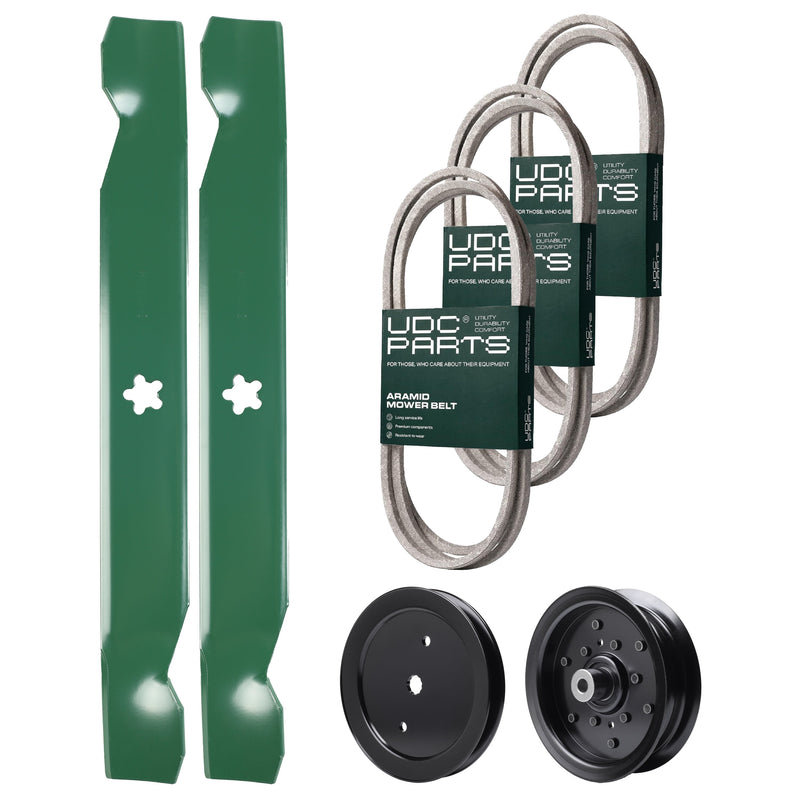 Wholesale Lawn Mower Parts -  UDC Parts Mower Kit / Belt 138255 + Belt 140218 + Belt 197253 + Pulley 195945 + Pulley 532196106 + 2 Pack Blades 138497 / Fits Jonsered LT2217A