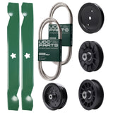 Bulk Lawn Mower Pulleys -  UDC Parts Mower Kit / Belt 138255 + Belt 140218 + Pulley 195945 + Pulley 532194326 + Pulley 532196106 + Pulley 532194327 + 2 Pack Blades 138497 / Fits Jonsered LT2217A